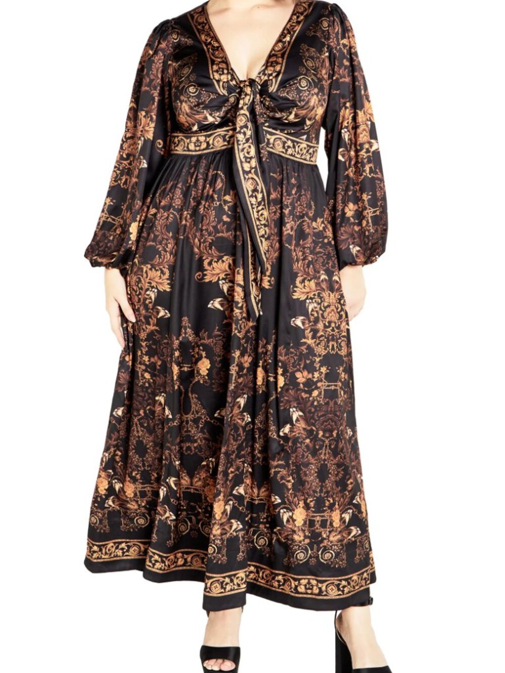 NWT City Chic Ivanna Scarf Print Long Sleeve Maxi Gold Opulent Dress 20W